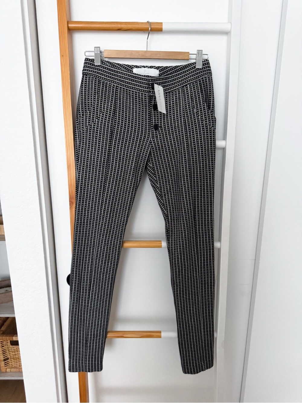 Thakoon Addition Black White Textured Stripe Ponte Knit Skinny Pants